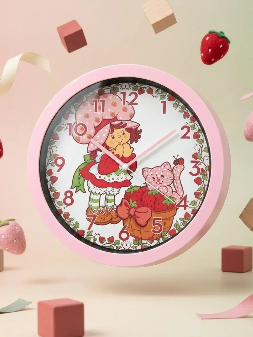 Pink Strawberry Shortcake Wall Clock Kids Room Decor